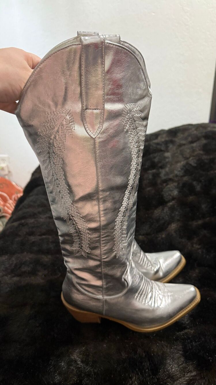 Women Fashion Knee High Western Boots Low Block Heels Cowboy Boots Shoes 8